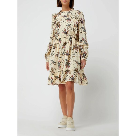 Scotch & Soda Floral Print Ruffle Dress Creamy Ivory Long Sleeve Mini Boho Large - Picture 2 of 16